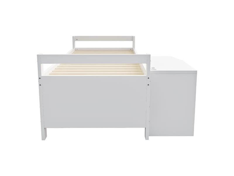  Lit combiné 90x200 cm, lit simple en bois avec bureau, rangements, 2 ports usb et prise, matelas non précisé  - Conforama E