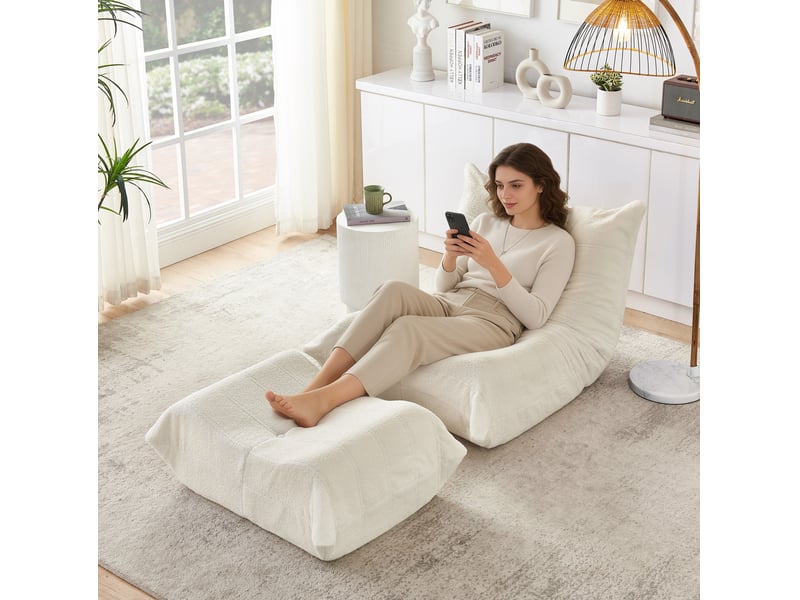  Fauteuil relax 100x90x70 cm avec repose-pieds beige  - Conforama C