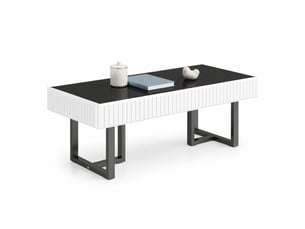 Table basse design 110x50,5x41 cm, plateau noir laqué, noir et coloris blanc, structure en mdf + panneau de particules