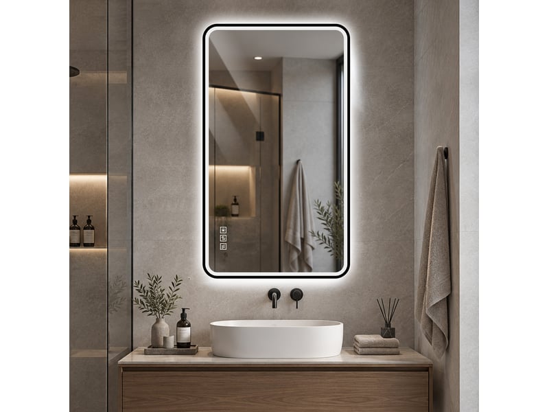 Miroir de salle de bains led 100 x 60 cm noir, aluminium, éclairage réglable et fonction antibuée  - Conforama B