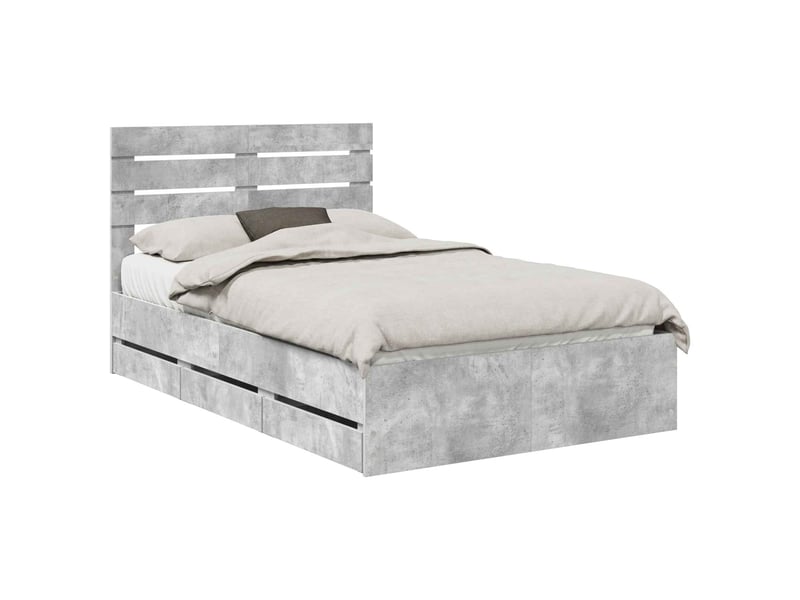  Lit double- lit adulte -  cadre de lit gris béton 135 x 190 cm bois ingénierie  - Conforama A