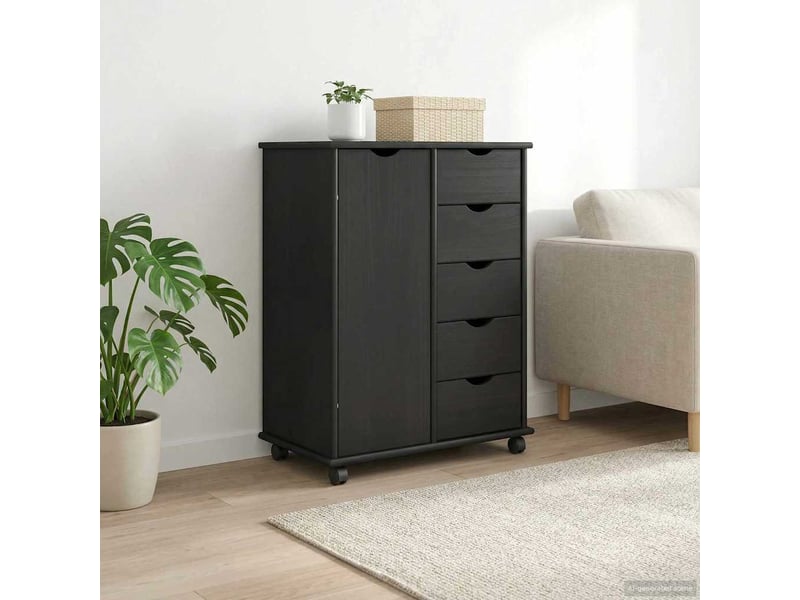  Caisson roulant de bureau, meuble de rangement 63,5 x 39 x 79 cm bois de pin massif gris  - Conforama B