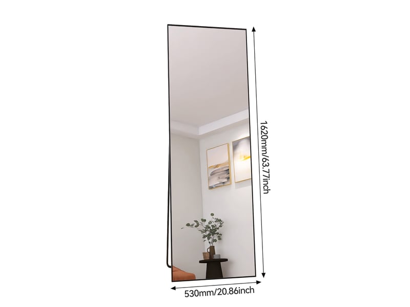  Miroir sur pied 162x53cm noir - miroir mural pleine longueur - cadre en alliage d'aluminium - verre trempé hd anti-explosion  - Conforama E