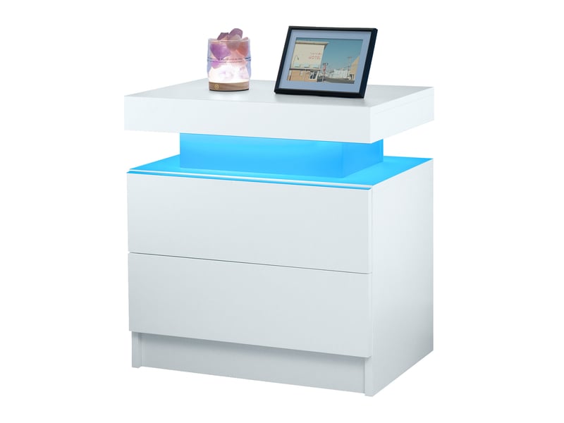  Table de chevet led moderne blanche avec 2 tiroirs – 50 x 53 x 36 cm  - Conforama A
