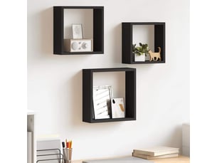 Lot de 3 étagères murales cube, étagères suspendues noir mdf cf43326