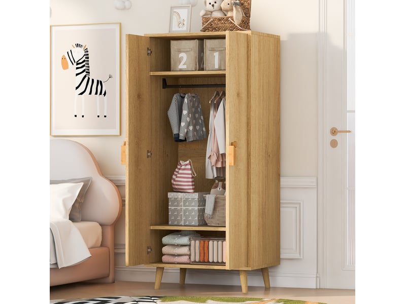  Armoire tcqpz 140 x 55 x 170 cm à 2 portes avec rangement et tiroirs coloris bois naturel  - Conforama B