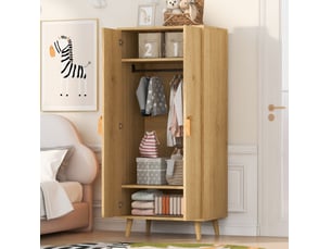 Armoire tcqpz 140 x 55 x 170 cm à 2 portes avec rangement et tiroirs coloris bois naturel