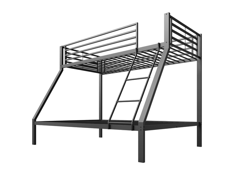  Lit superposé métal noir 90/140x200 cm avec échelle sécurisée et sommier  - Conforama D
