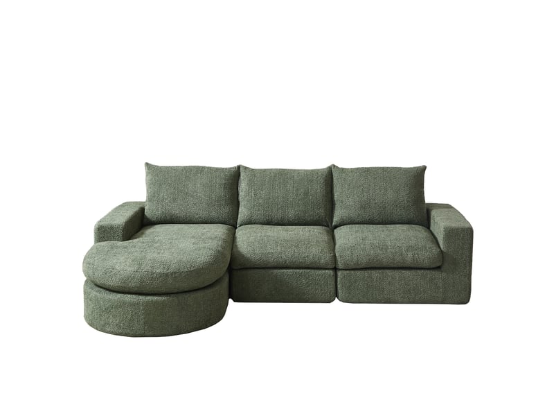  Canapé d’angle, chenille, modules courbes et méridienne, compressé sans armature, mousse, 80x250x160 cm, vert  - Conforama A