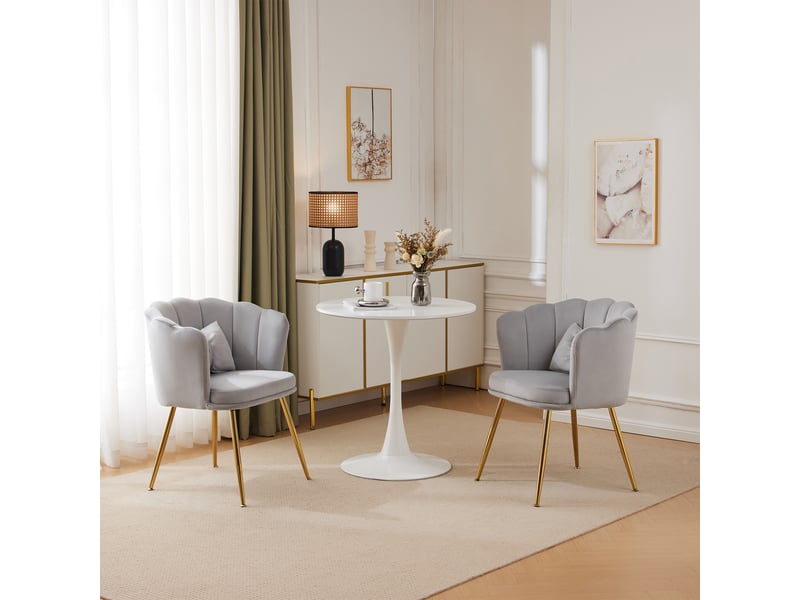  Lot de 2 fauteuils en velours gris à dossier pétale et pieds métalliques dorés  - Conforama B