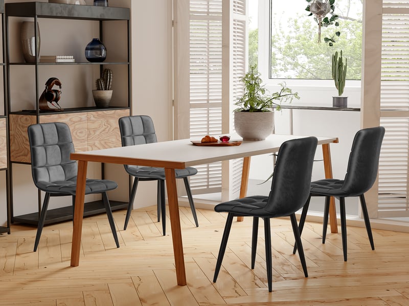 Lot de 4 chaises de salle à manger en velours, chaises rembourrées avec pieds en métal, ergonomie, pour cuisine, salle à manger, salon, chambre à coucher, gris  - Conforama B