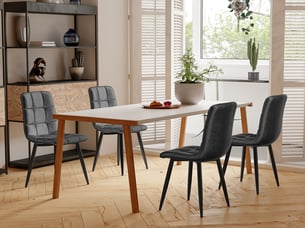 Lot de 4 chaises de salle à manger en velours, chaises rembourrées avec pieds en métal, ergonomie, pour cuisine, salle à manger, salon, chambre à coucher, gris