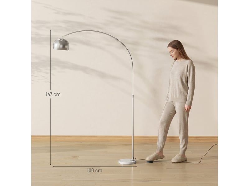  Lampadaire à arc argenté avec pied en marbre, tête orientable, 167 cm pour salon et chambre  - Conforama C