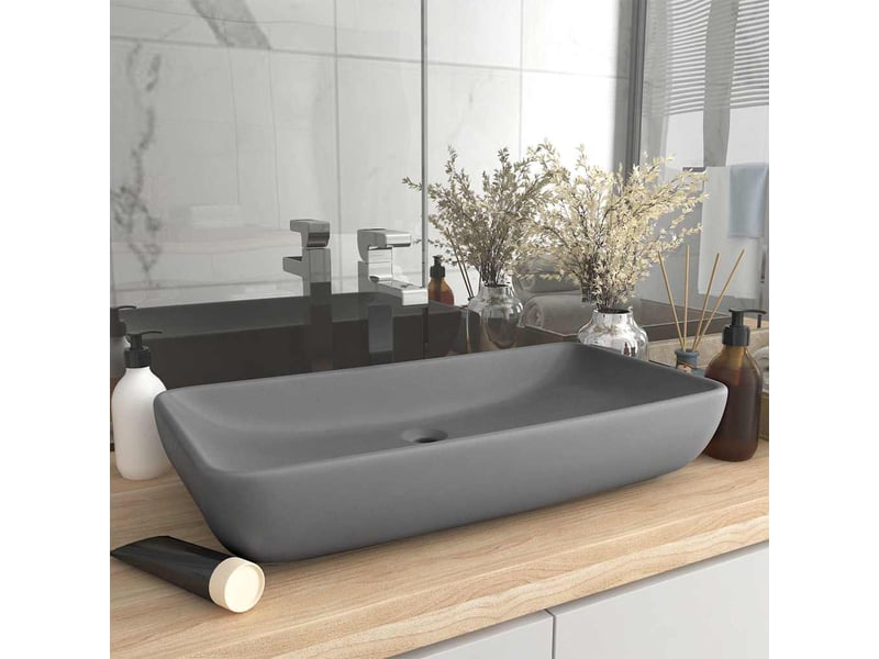  Lavabo de luxe, vasque à poser rectangulaire gris clair mat 71x38 cm céramique cf65663  - Conforama B