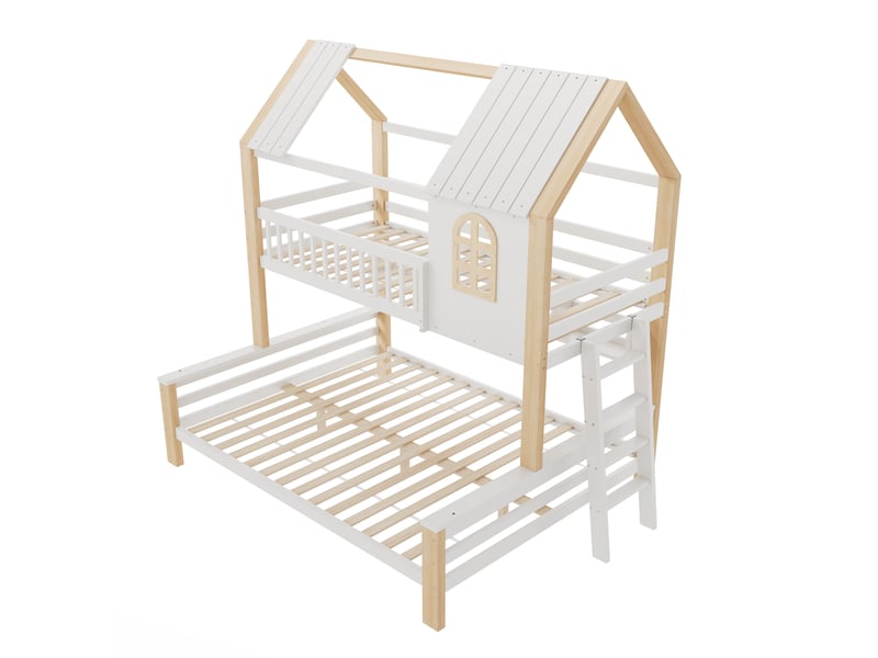 Lit superposé cabane 90x200140x200 cm, blanc et bois naturel Fay Lum - Conforama A