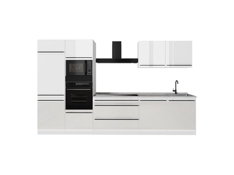  Vicco cuisine, blanc haute brillanceblanc, 340cm plan de travail marbre  - Conforama A