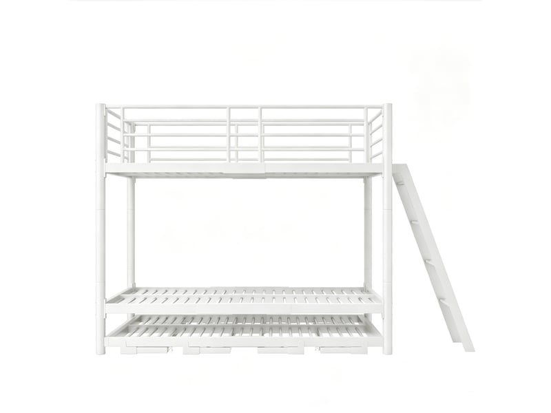  Lit superposé 90x200 cm blanc en métal avec lit gigogne, couchage gain de place  - Conforama A