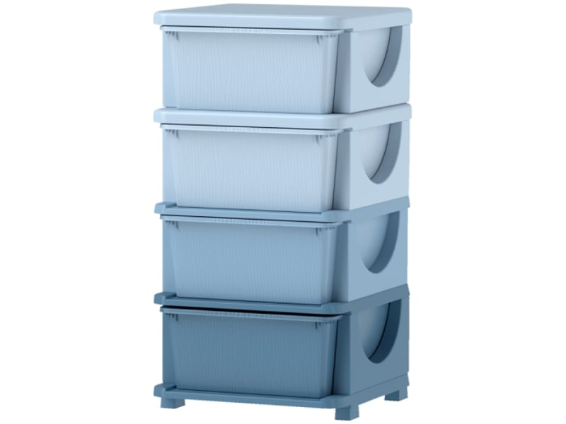 Boîte rangement enfant bleue, 4 tiroirs en plastique, bords arrondis, design surélevé - Conforama A