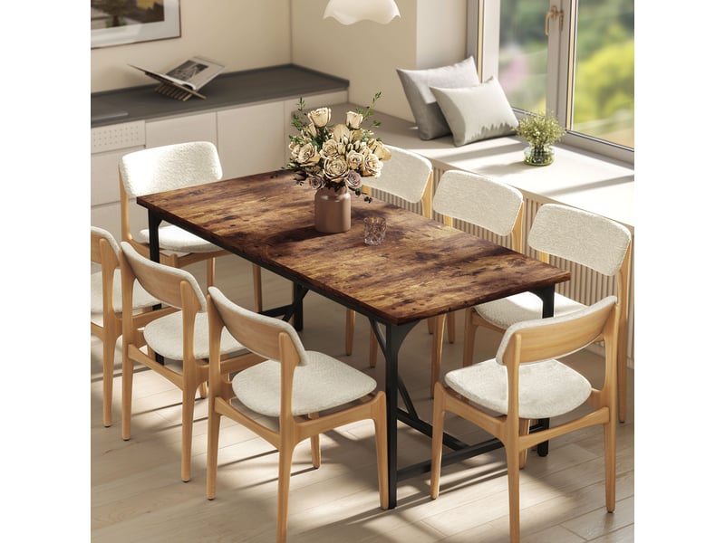  Table de salle à manger rectangulaire pour 6 à 8 personnes, style industriel avec pieds en métal, 180 x 80 x 75,5 cm, marron rustique  - Conforama C
