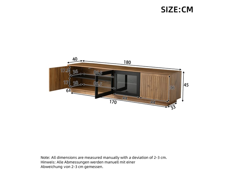 Meuble tv effet bois naturel & noir et vitrine avec led 4 portes - Conforama E