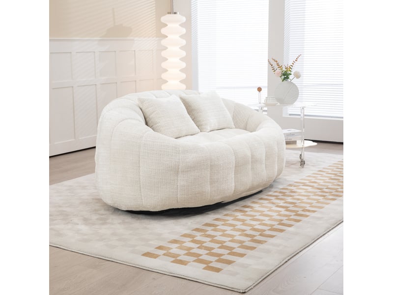  Canapé droit fixe 2 places en tissu beige, mousse à mémoire de forme, sans montage pour le salon au quotidien  - Conforama E