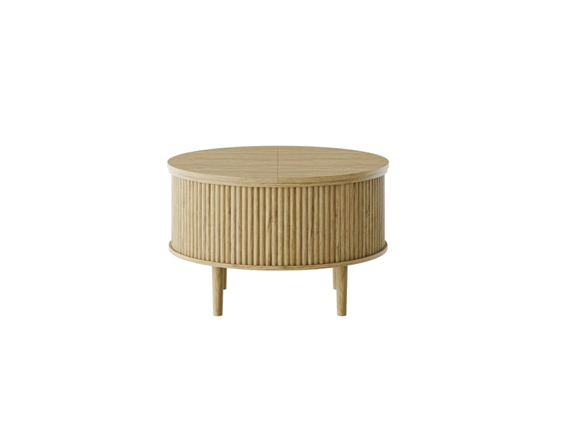 Table basse relevable ronde avec plateau double abattant hydraulique et rangement caché naturel 80 × 80 × 50 cm - Conforama A