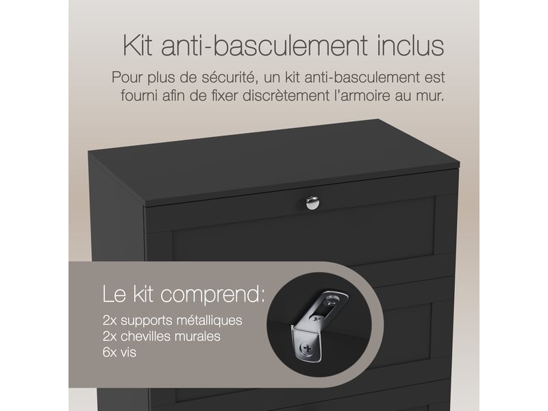  Commode altino 5 tiroirs, chambre, rangement vêtements, meuble, 121x65x36cm, noir 3332185 - Conforama W