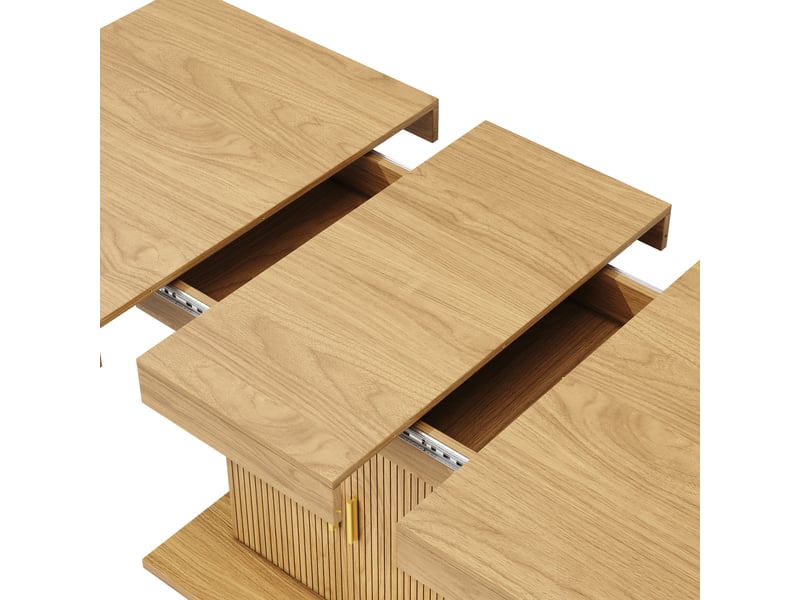 Table à manger extensible, 140 à 180 cm, rectangulaire, mdf, naturel, rangement intégré pratique, rangement fonctionnel - Conforama E