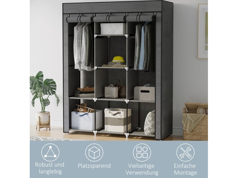  Armoire dressing tcqpz en tissu 125 x 43 x 162,5 cm gris avec 2 barres de penderie et 8 étagères  - Conforama E