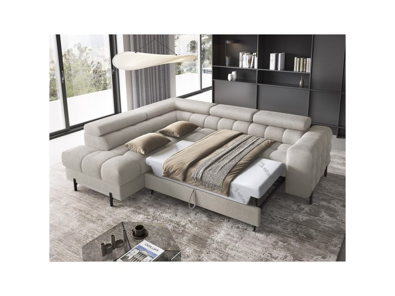  Canapé ferrum beige convertible 5 places angle gauche avec méridienne 276x93x200cm  - Conforama C