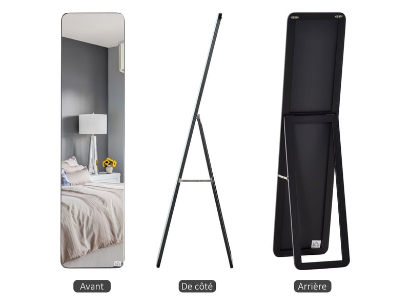  Miroir sur pied et mural rectangulaire dim. 37l x 43l x 156h cm mdf aspect noir  - Conforama D