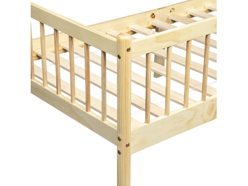  Lit banquette 90x200 cm avec garde-corps sur trois côtés en bois naturel sans matelas  - Conforama C