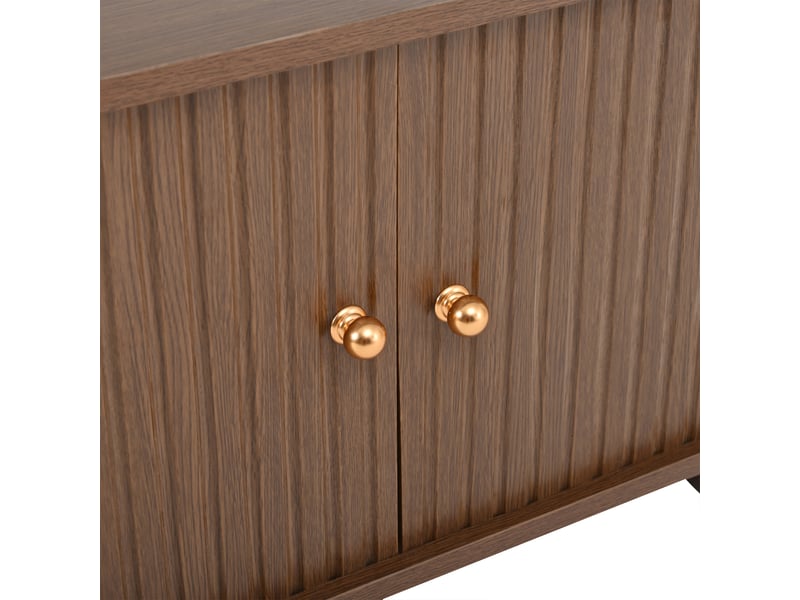 Table basse ovale en noyer avec portes coulissantes 360° et rangement, 100x50x40 cm, mdf, noyer - Conforama R