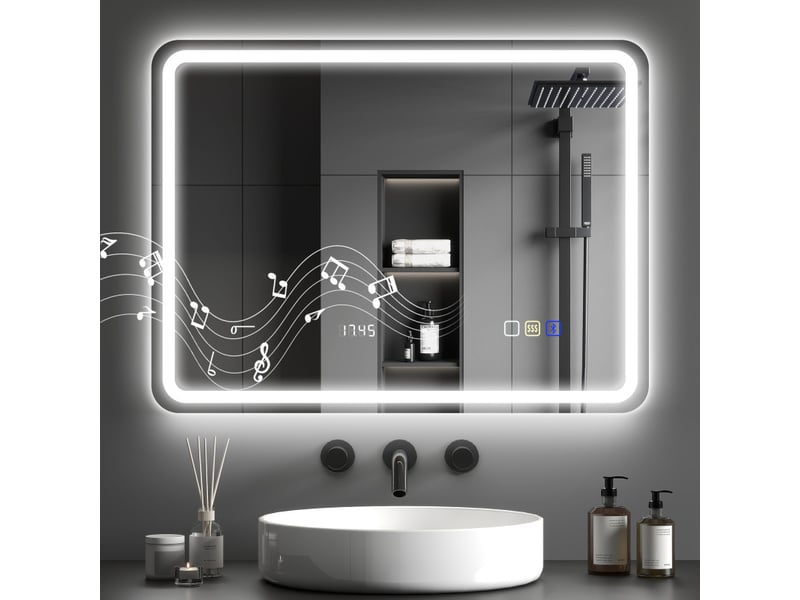  Vione miroir led salle de bain bluetooth anti-buée argenté  - Conforama B