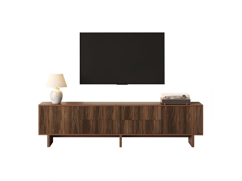  Meuble tv 180 x 40 x 56 cm avec 4 tiroirs et 2 portes, noyer foncé  - Conforama A