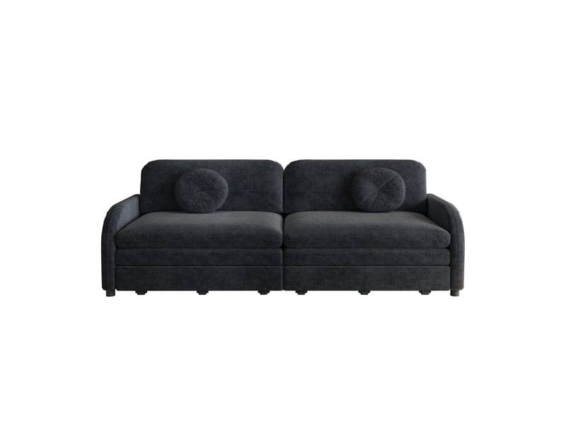  Canapé convertible 3 places 206 x 84 x 90 cm en chenille, 3-en-1 avec coussins amovibles et poches latérales, noir  - Conforama A