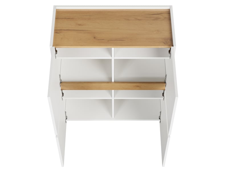  Armoire de rangement 4 portes 90x40x110 cm en panneaux de particules, blanc et chêne  - Conforama E