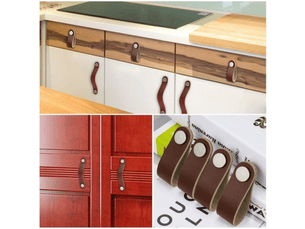 Tirateur pour porte coulissante - tirateur pour meuble - cuir synthétique - 8 pièces - 128 mm - marron