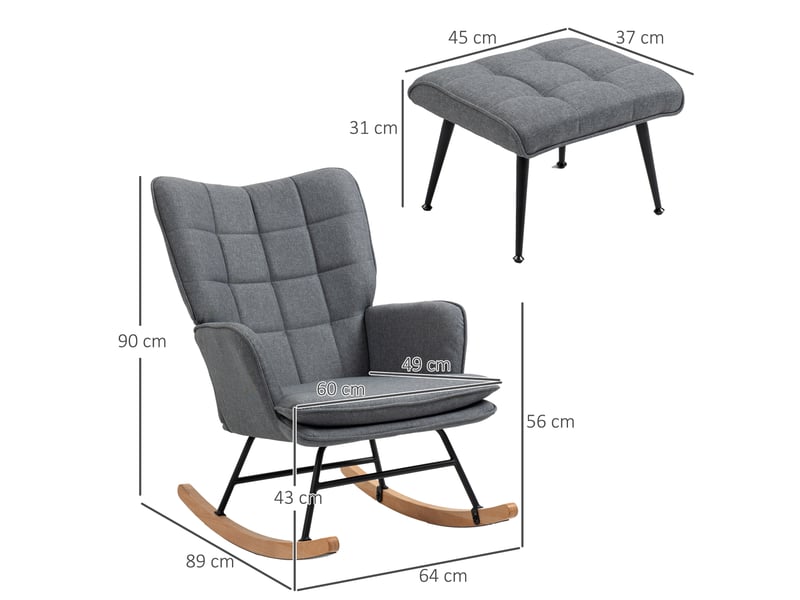  Fauteuil à bascule, chaise à bascule, rocking chair, tissu aspect 89x64x90cm, gris  - Conforama E