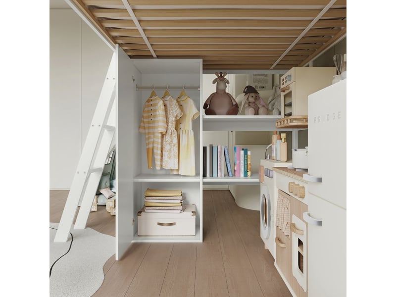 Lit mezzanine 90x200, sécurité renforcée lit mezzanine enfant, toboggan intégré, rangements intégrés, structure bois massif  - Conforama D