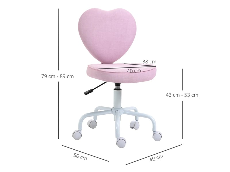 Chaise de bureau 40 x 50 x 79-89 cm - dossier forme cœur -hauteur réglable - tissu effet lin - rose - Conforama C