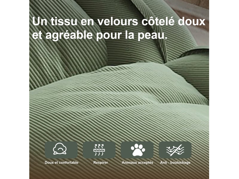  Canapé-lit pliable, 5 positions réglables, gain de place, à usage multifonctionnel, structure en métal, couleur vert  - Conforama E