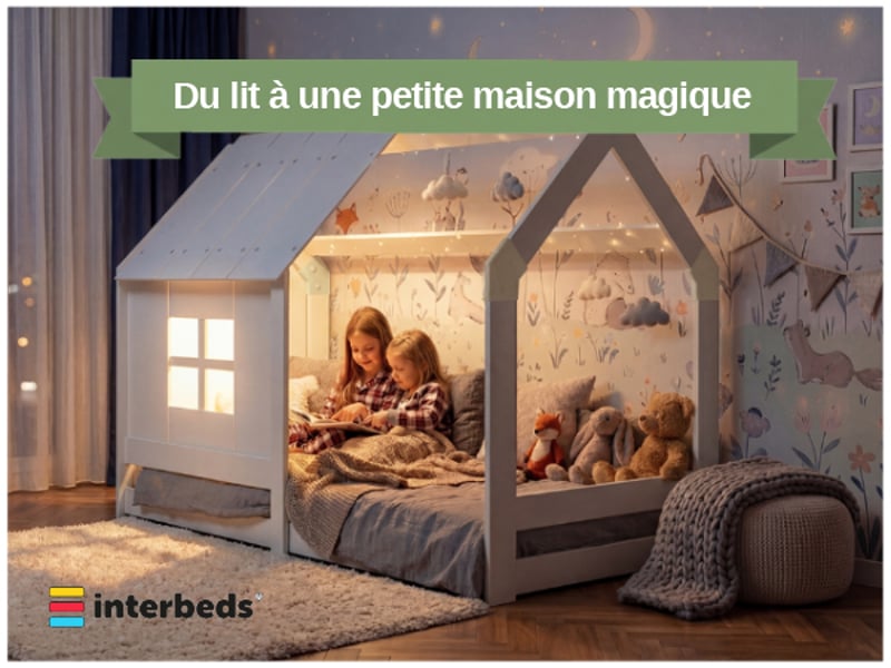  Lit cabane enfant montessori en bois massif blanc avec toit et fenêtre, 80x160 cm – sommier à lattes inclus  - Conforama W