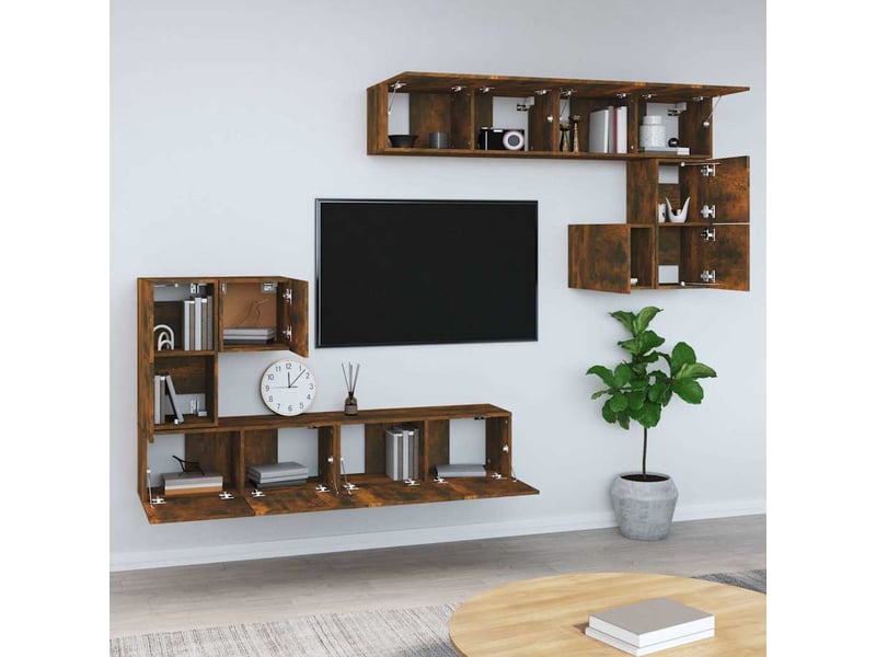  Meuble tv - banc tv - meuble de rangement mural chêne fumé bois d'ingénierie  - Conforama C