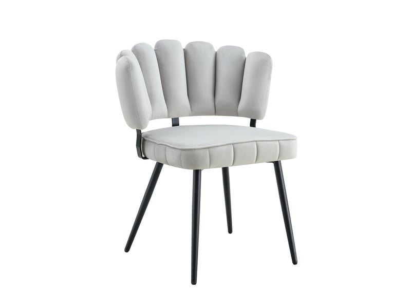  Chaises de salle à manger lot de 2 à dossier éventail  - assise rembourrée, velours gris clair, métal noir, h 80 cm  - Conforama A