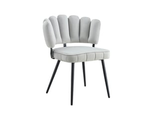 Chaises de salle à manger lot de 2 à dossier éventail  - assise rembourrée, velours gris clair, métal noir, h 80 cm