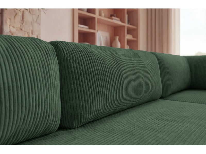 Cosima - canapé d'angle convertible petit velours côtelé 4 places vert sapin gauche - Conforama E