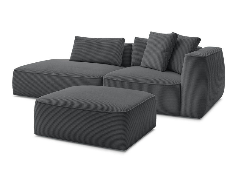  Bobochic canapé droit fixe 3 places leopold velours côtelé avec pouf gris foncé  accoudoir droit LEOPOLD - Conforama A