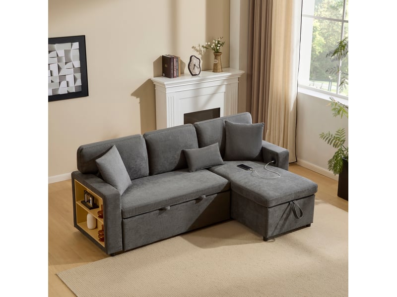 Canapé d'angle convertible modenvie 4 places avec rangement et usb 214 x 131 x 87 cm gris foncé  - Conforama E