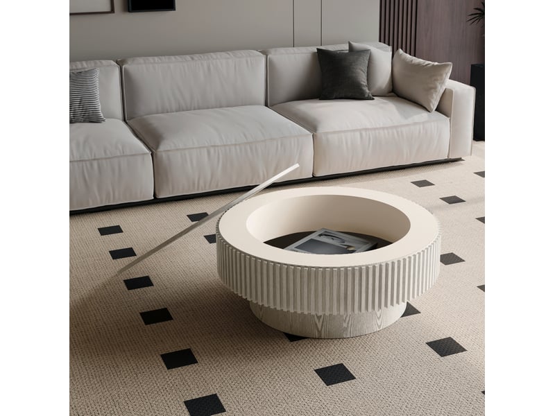  Table basse ronde 75x75x35 cm avec rangement caché blanc rétro  - Conforama D